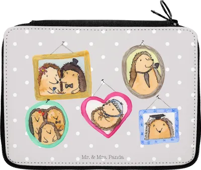 Produktbild von Mr. & Mrs. Panda Bleistiftetui Igel Familie - Grau Pastell - Geschenk, Federmappe, Federmäppchen, Bruder, Muttertag, Federtasche, Schlampermäppchen, Bilder, Mäppchen