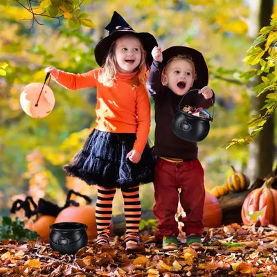 Image de Lot de 2 chaudrons - Pots décoratifs noirs pour Halloween
