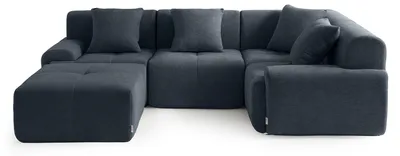 Zdjęcie produktu dla MILYSOFA SOFAMOUS, modułowa sofa narożna na 4 osoby z podnóżkiem, obita tkaniną typu chenille, kolor: niebiesko-szary