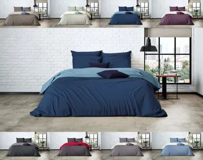 Produktbild von Uni Einfarbig Wende Bettwäsche Mistral Edel Perkal 100% Ägyptische Baumwolle 135 cm x 200 cm Soft Blue-Dark Blue