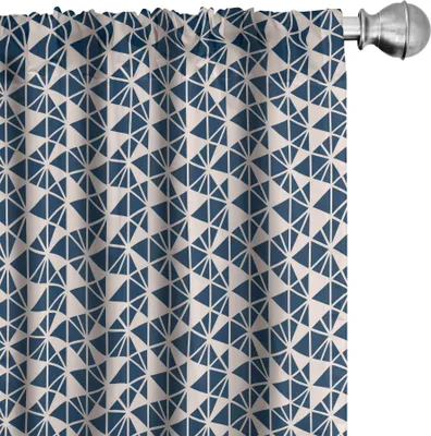 Image de ABAKUHAUS Géométrique Rideaux, voilages, illustration abstraite Ensemble Triangles monochromes de différentes tailles, 2 pièces 75 x 225 cm, champagne et bleu nuit