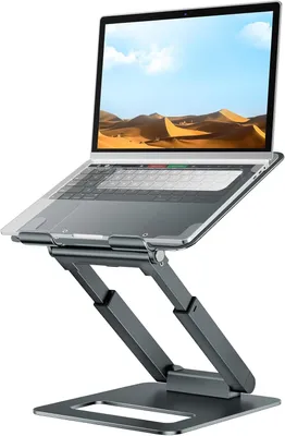 Image de Support pour ordinateur portable, réglable en hauteur jusqu'à 21 pouces, de couleur grise, idéal pour le télétravail