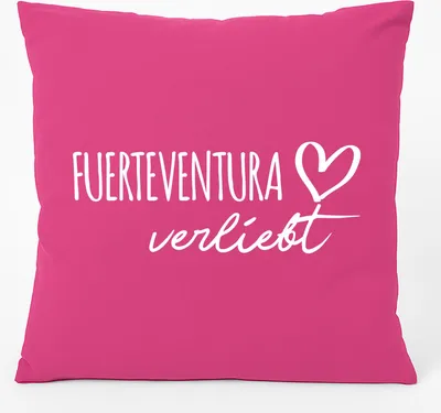 Produktbild von Huuraa Kissen Fuerteventura verliebt 40x40cm mit Füllung Fuchsia Baumwolle Dekokissen Geschenkidee