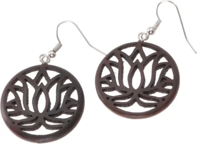 Produktbild von Ethno Ohrringe, Boho Holzohrringe - Lotus, Braun, Ohrringe + Ohrstecker Modeschmuck