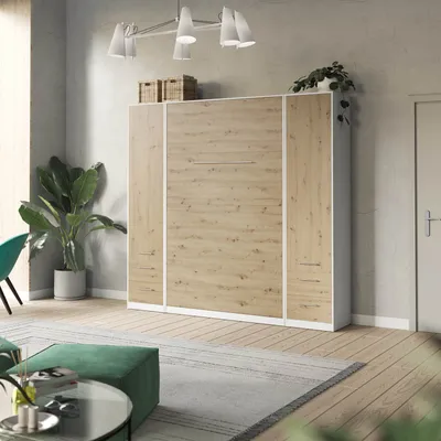 Produktbild von SMARTBett Wohnwand  Set mit Schrankbett Standard 140x200 Vertikal + 2 x 50-Schränke Weiß/Wildeiche