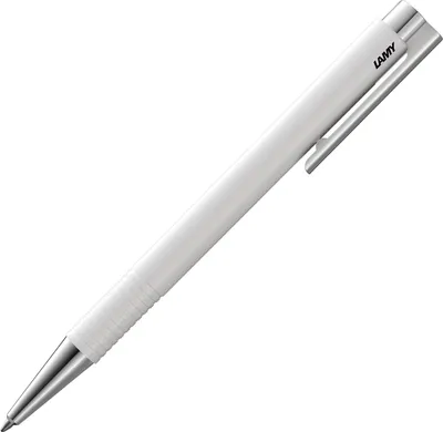 A white pen with silver accents on a white background.