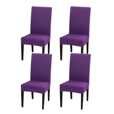 Produktbild von 4er Set Stretch Einfarbig Stuhlhusse, Moderne Elastische Stuhlbezug für Zuhause Küche Hotel, Lila