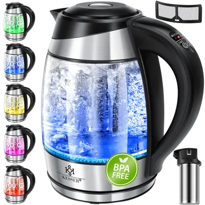 Produktbild von KESSER® 1,8L Edelstahl Wasserkocher 2200W Glaswasserkocher Warmhaltefunktion