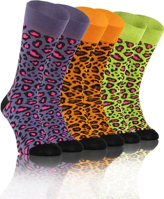 Produktbild von sesto senso Lustige Bunte Verrückt Socken Baumwolle Damen Herren 3 Pack Gemusterte Ungleiche Funny Socks Oddsocks gefleckte Katze 39-42 3 Gepard
