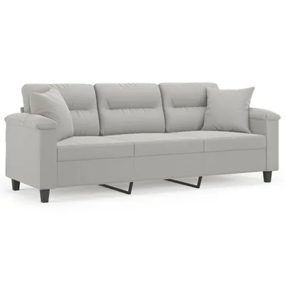 Produktbild von vidaXL 3-Sitzer-Sofa mit Kissen Hellgrau 180 cm Mikrofasergewebe
