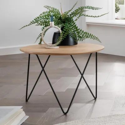 Produktbild von Couchtisch rund 60cm 'Lissabon' Wildeiche Stahl schwarz