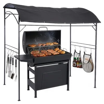Obrázek produktu pro Relaxdays Grilový altán, VxŠxH: 220 x 220 x 150 cm, 8 háčků, kov, polyester, zahradní grilovací altán, grilovací stan, antracit