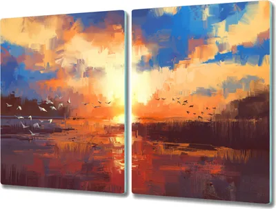 Produktbild von Coloray Hackbrett Küchenbrett Kochplattenabdeckung Schneidebrett Herdabdeckplatte 2x40x52 cm - Lake Sonnenuntergang Wolken