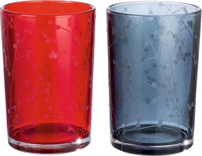 Image de Gilde Windlicht, zylindrisch, "Zweig", Zweigmotiv, Blumenmuster, Glas, rot, schwarz, H. 18 cm, D. 12 cm 27233 4063387272336 2 Stück (2-fach sortiert)