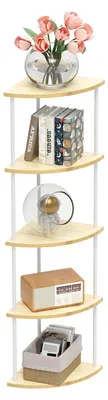 Obrázek produktu pro Pětipatrový rohový regál – volně stojící regál – 30 x 30 x 124 cm – dřevěná konstrukce – vhodný do kuchyně i obývacího pokoje – montáž nutná – barva dřeva