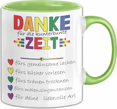 Produktbild von Erzieherin Abschiedsgeschenk Tasse Abschied Kindergarten Geschenkidee Kaffee-Becher Spruch Danke Für Die Kunterbunte Zeit (Grün)