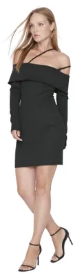 Produktbild von Trendyol Damen Figurbetont Bodycon Asymmetrischer Kragen Gestrickt Kleid, Schwar