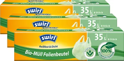 Immagine prodotto di Sacchetto in foglio per rifiuti organici Swirl 35l con maniglia 6 pezzi/rotolo (confezione da 3)