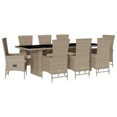 Produktbild von 9-tlg. Garten-Essgruppe mit Kissen Beige Poly Rattan