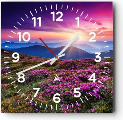 Produktbild von Wanduhr - Quadrat - Glasuhr - Wiese Berg Himmel Landschaft - 40x40cm - Schleichendes Uhrwerk - Lautlos - zum Aufhängen bereit - Dekoration Modern - Wanddekoration aus Glas - C4AC40x40-2719