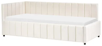 Produktbild von BELIANI Tagesbett Cremeweiß Samt Gepolstert Gesteppt mit Rausfallschutz Lattenrost 90 x 200 cm für 1 Person Kinderzmmer Jugendzimmer