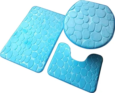 Produktbild von 1 Set Kopfsteinpflastersteine Muster Toilettendeckel Deckung Superweiche Polyester Faltbare Anti-Skid-Badmatte für Zuhause-Himmelblau