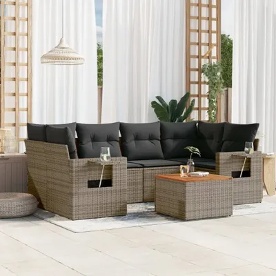 Produktbild von 7-tlg. Garten-Sofagarnitur mit Kissen Grau Poly Rattan 3256795