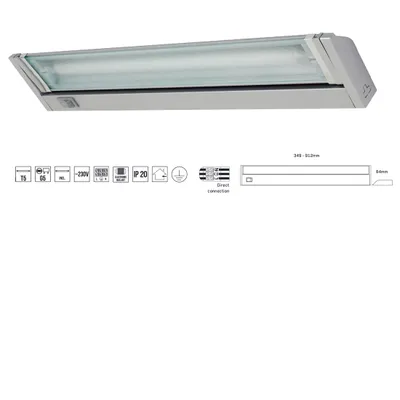 Productafbeelding van Onderbouwlamp, keukenlamp ALBALI, 1xT5/8W, zilver. Afmetingen: L: 349, B: 28, H: 84. Dimbaar