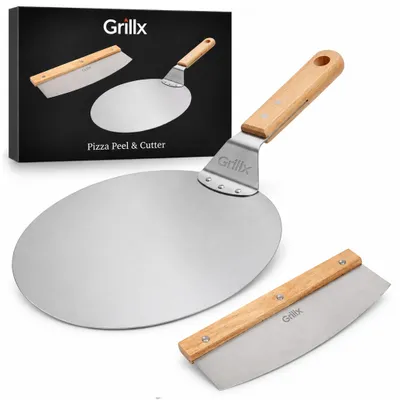 Produktbild von Grillx Pizzaschieber mit Pizzaschneider – 30cm – Pizzaschaufel für BBQ & Ofen – Kamado Zubehör