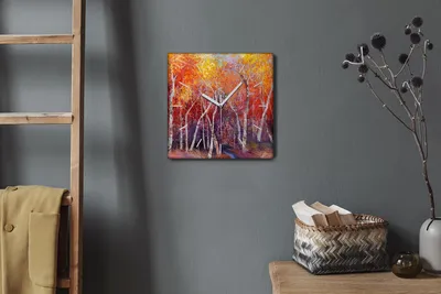 Produktbild von Coloray Hodiny Unikátní 30x30 cm  Tiché hodiny Pro obývací pokoj a kuchyň Nástěnné hodiny Plátno Bílé ručičky hodin - Podzimní příroda