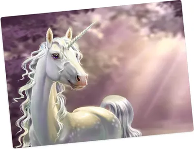 Produktbild von Tischset | Platzset abwaschbar für Kinder – weißes Einhorn vor lila Hintergrund – 44 x 32 cm – premium Vinyl – Germany – Mädchen