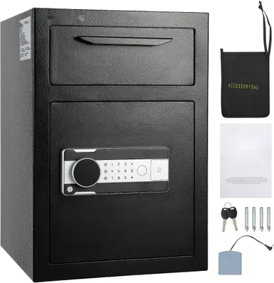 Zdjęcie produktu dla Sejf wrzutowy 2,5 L - Sejf wrzutowy z elektronicznym zamkiem szyfrowym - 2 klucze awaryjne - 355 x 355 x 515 mm - Sejf biznesowy na gotówkę - Biuro, dom, hotel.
