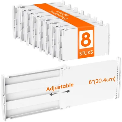 Obrázek produktu pro Organizéry do zásuvek – Nastavitelné organizéry do zásuvek a na psací stoly, bílé, 8 kusů