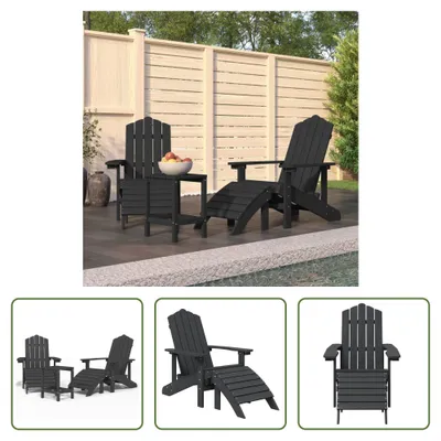 Immagine prodotto di The Living Store Sedie da giardino Adirondack con sgabello e tavolo HDPE antracite