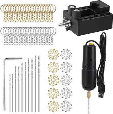 Produktbild von Zubehör-Set für elektrische Harzbohrer, Mini-Bohrer mit Spiralbohrern und Schraubösenstiften für Harzgussformen, DIY, Schlüsselanhänger, Basteln