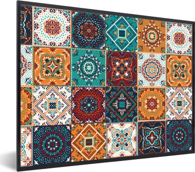 Produktbild von MuchoWow® Gerahmtes Poster Retro - Blatt - Design - Orange - Braun 80x60 cm - Poster mit Schwarzem Bilderrahmen Wandposter Rahmen Foto Bilder - Schwarzem - Mit Gestell