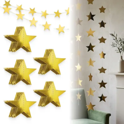 Sterngirlande Gold, 5 Stück, 4 m, Papier, Hängedekoration