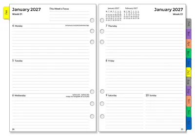 Obrázek produktu pro Náplň do diáře formátu A5, plánovače na týden a měsíc, pro období leden-prosinec 2027