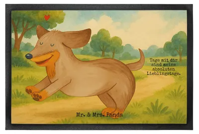 Produktbild von Mr. & Mrs. Panda fußmatte Hund Dackel Design 40 x 60 cm - Weiß - Geschenk, Fröhlich, Türmatte, Schuhabstreifer, Schmutzfangmatte, Sprüche, Eingangsteppich, Herz, Hunde