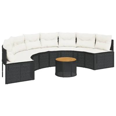 Produktbild von "SALE 2026" Gartensofa - Balkonmöbel/Loungeset - elegantes Design - mit Tisch und Kissen Halbrund Schwarz Poly-Rattan - 287x70cm - Gartensofas DEMöbel831857
