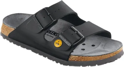 A black Birkenstock Arizona ESD sandal is shown against a white background.