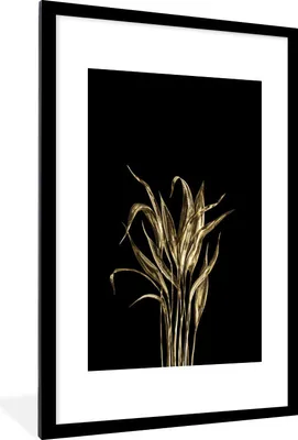 Produktbild von MuchoWow® MuchoWow® Gerahmtes Poster Blätter - Gold - Schwarz 60x90 cm - Poster mit zchwarzem Bilderrahmen - Dekoration - Wandposter Wohnzimmer - Hochwertig