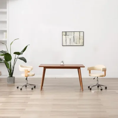 Produktbild von The Living Store Drehbarer Bürostuhl Creme Bugholz und Kunstleder