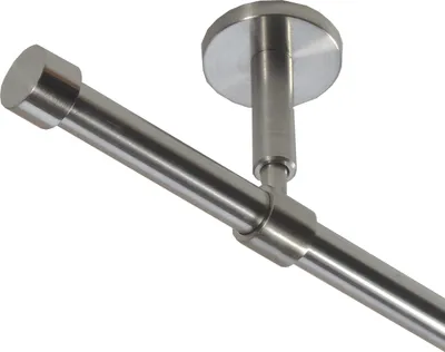 Produktbild von Gardinenstange mit  Edelstahlrohr V2A 16mm Wandträger Deckenträger 1-läufig oder 2-läufig wählbar Modern Kappe E16 von Basit