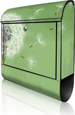 Produktbild von banjado Design Briefkasten Stahl schwarz mit Zeitungsfach pulverbeschichtet "Pusteblume 3" 38x46x12,5cm & 2 Schlüssel - Postkasten A4 Einwurf inkl. Montagematerial [BKSCH 10804]