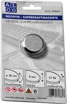 Zdjęcie produktu dla Magnes Superpower neodymowy (Nd) 30 mm TG 21000 g srebrny szczotkowany