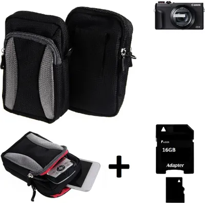 Produktbild von Kompatibel mit Canon PowerShot G5 X Mark II Gürtel Tasche Holster Umhänge Tasche Fototasche Schutz Hülle schwarz-grau + Extrafach K-S-Trade
