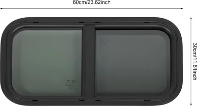 Zdjęcie produktu dla Okno boczne do kampera/przyczepy kempingowej – okno przesuwne – 600×300 mm – przyciemniane, przepuszczalność światła 25% – moskitiera – stop aluminium + hartowane szkło – kolor zielony