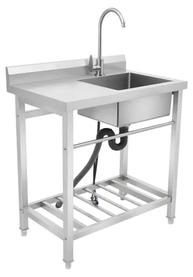 Produktbild von Freistehende Spüle - Einzelbecken aus Edelstahl - Ablagefläche - 360° schwenkbare Armatur - Für Küche, Restaurant, Garage - Silber