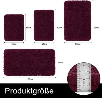 Zdjęcie produktu dla Mata do łazienki Unyqoos® 43 x 61 cm – dywanik łazienkowy z wysokim włosiem, wykonany z mikrofibry, miękki i puszysty, chłonny, można prać, z antypoślizgową podkładką TPR, kolor: bordo